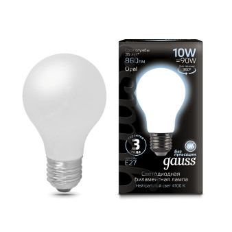 102202210 Лампа Gauss LED Filament A60 OPAL E27 10W 4100К 1/10/40, шт