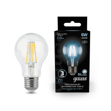 102802206 Лампа Gauss LED Filament A60 E27 6W 4100K 1/10/40