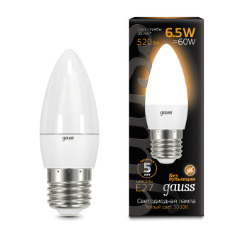 103102107 Лампа Gauss LED Candle E27 6,5W 100-240V 2700K 1/10/50, шт