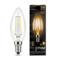 103801105 Лампа Gauss LED Filament Candle E14 5W 2700K 1/10/50, шт