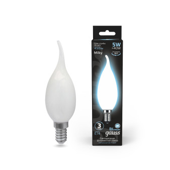 104201205 Лампа Gauss LED Filament Candle tailed OPAL E14 5W 4100K Golden 1/10/50, шт