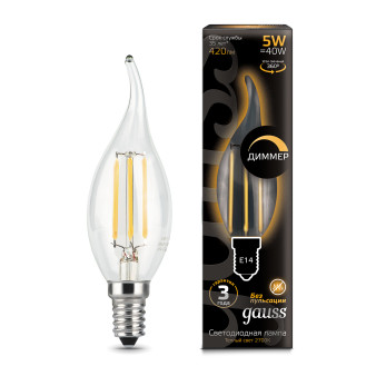 104801105-D Лампа Gauss LED Filament Свеча на ветру dimmable E14 5W 420lm 2700K 1/10/50
