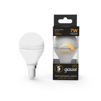 105101107-D Лампа Gauss LED Globe dimmable E14 67W 650Lm 3000K 1/10/100