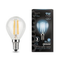 105801209 Лампа Gauss LED Filament Globe, E14, 9W, 4100K 1/1/50, шт