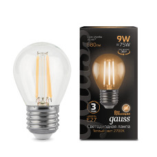 105802109 Лампа Gauss LED Filament Globe E27 9W 2700К 1/10/50, шт