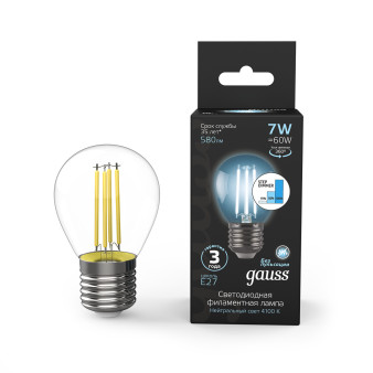105802207-S Лампа Gauss LED Filament Globe E27 7W 580Lm 4100К step dimmable 1/10/50, шт