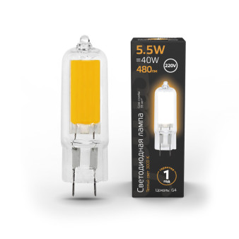 107807105 Лампа Gauss LED G4 AC220-240V 5.5W 480lm 3000K Glass 1/10/200