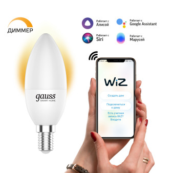 1100112 Лампа Светодиодная Gauss Smart Home DIM E14 C37 5 Вт 2700К 1/10/40