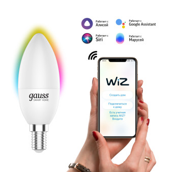 1190112 Лампа Светодиодная Gauss Smart Home RGBW E14 C37 5 Вт 2700-6500K 1/10/100