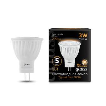 132517103 лампа Gauss LED D35*45 3W MR11 GU4 2700K 1/10/100, шт