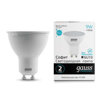 13629 Лампа Gauss LED Elementary MR16 GU10 9W 660lm 4100К 1/10/100