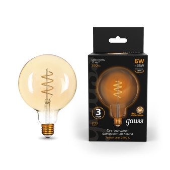 158802008 Лампа Gauss LED Filament G95 Flexible E27 6W Golden 360lm 2400K 1/20