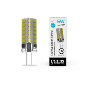18725 Лампа Gauss Elementary G4 12V 5W 400lm 4100K силикон LED 1/20/200