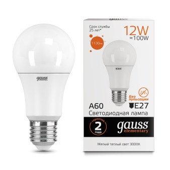 23212 Лампа Gauss Elementary LED A60 E27 12W 2700K 1/10/40