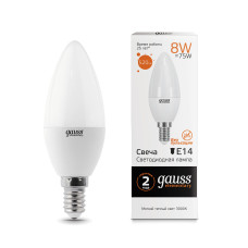 33118 Лампа Gauss LED Elementary Candle 8W E14 3000K 1/10/100