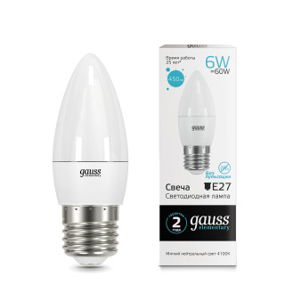 33226 Лампа Gauss LED Elementary Candle 6W E27 4100K 1/10/50