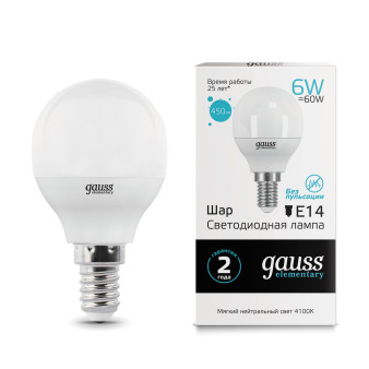 53126 Лампа Gauss LED Elementary Globe 6W E14 4100K 1/10/50