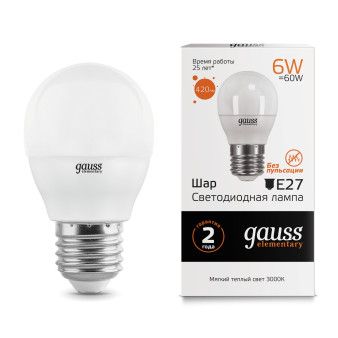 53216 Лампа Gauss LED Elementary Globe 6W E27 2700K 1/10/50