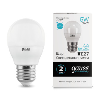 53226 Лампа Gauss LED Elementary Globe 6W E27 4100K 1/10/50