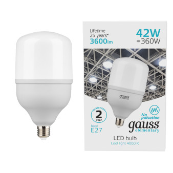 63224 Лампа Gauss Elementary LED T120 E27 42W 3600lm 180-240V 4000K 1/12