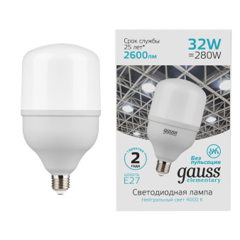 63233 Лампа Gauss Elementary LED T100 E27 32W 2700lm 180-240V 6500K 1/20