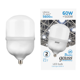 63236 Лампа Gauss Elementary LED T160 E27 60W 5600lm 180-240V 6500K 1/6