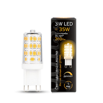107309103 Лампа Gauss LED G9 AC185-265V 3W 280lm 2700K 1/20/200 диммируемая